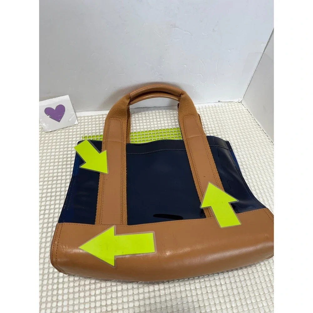 Tory Burch Jesse Mini Tote Surf Blue Navy Tan‎ Leather Handbag New imperfection